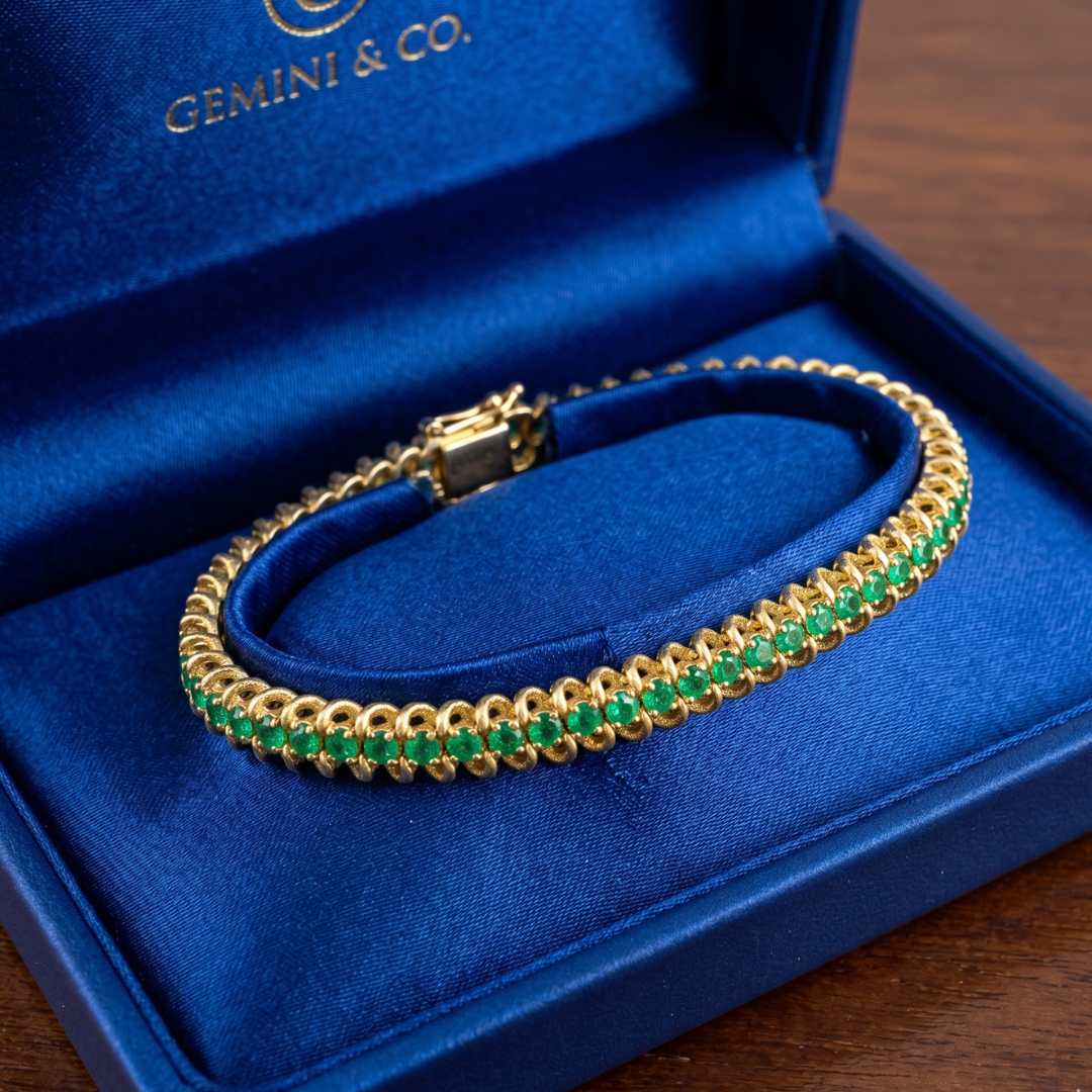 PULSERA CIRCON ESMERALDERO EN ORO LAMINADO 18K